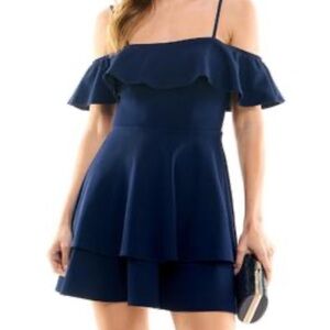 B Darlin Midnight Blue Off The Shoulder Dress